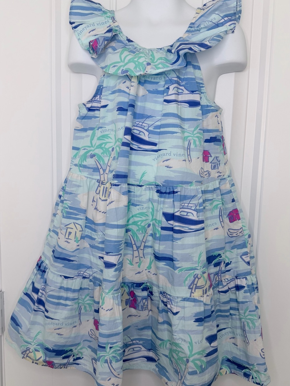 Vineyard Vines For Target Island Beach Scoop Neck Ruffle Sun Dress Girls 6/6x